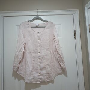 sigrid olsen Pale Pink Button Down Tunic Linen Top Size Medium